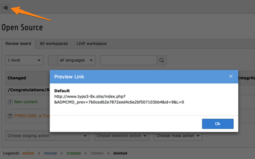 "Vorschau-Link erscheint in einem Popup-Fenster"
